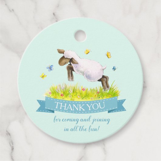 Frühlingslamm niedlich Aqua Blue Geburtstag Danke Geschenkanhänger (Vorderseite)