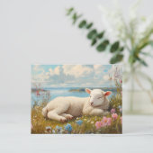 Frühlingslamm Schlafen in Wildblume Wiese Postkarte (Stehend Vorderseite)