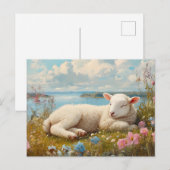 Frühlingslamm Schlafen in Wildblume Wiese Postkarte (Vorne/Hinten)