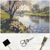 Frühlingslandschaft Blühender Baum Dekoupage Seidenpapier