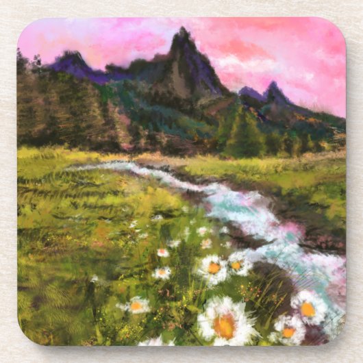 Frühlingslandschaft - Blüte - Originalgemälde Getränkeuntersetzer (Vorderseite)