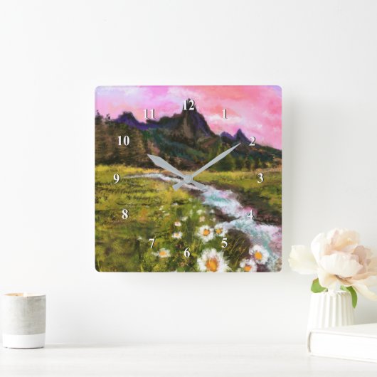 Frühlingslandschaft - Blüte - Originalgemälde Quadratische Wanduhr (Zuhause)