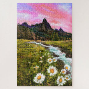 Frühlingslandschaft - Blütendes Originalgemälde Puzzle