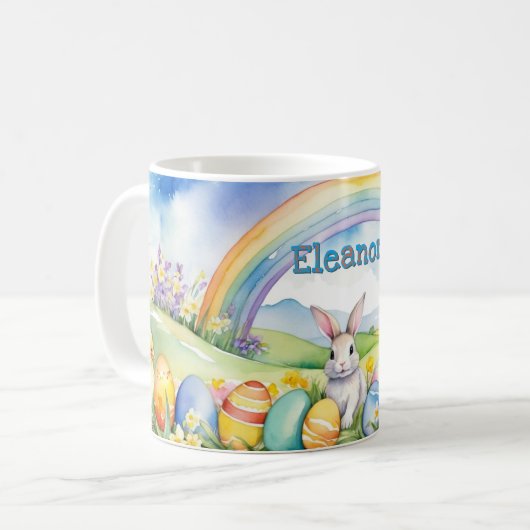 Frühlingslandschaft Eier Bunny Rainbow Kaffeetasse (Vorderseite Links)