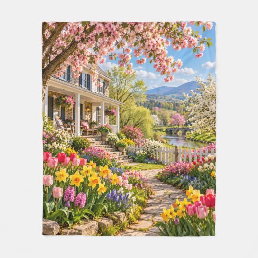 Frühlingslandschaft Garten Landschaft Fleecedecke (Vorderseite)