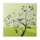 Frühlingslandschaft mit Bluebird Fliese (Vorderseite)