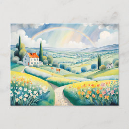 Frühlingslandschaft mit Regenbogen über den italie Postkarte