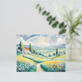Frühlingslandschaft mit Regenbogen über den italie Postkarte (Stehend Vorderseite)