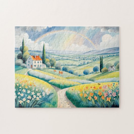 Frühlingslandschaft mit Regenbogen über den italie Puzzle (Horizontal)
