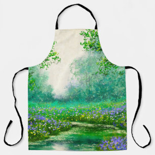 Frühlingslandschaft Ölmalerei, Wald. Schürze