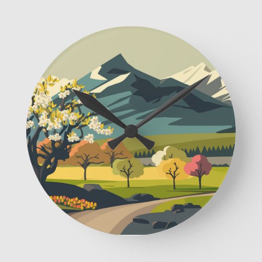 Frühlingslandschaft Runde Wanduhr (Vorderseite)