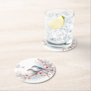Frühlingsliebe Vögel Kirschblüten Floral Runder Pappuntersetzer