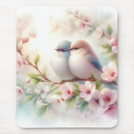 Frühlingsliebesvögel Kirschblüten Floral Mousepad (Vorne)