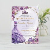 Frühlingslila Blumen Formal Kleid Quinceanera Einladung (Stehend Vorderseite)