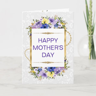 Frühlingslila Blumen & Gold Glitter Muttertag Karte