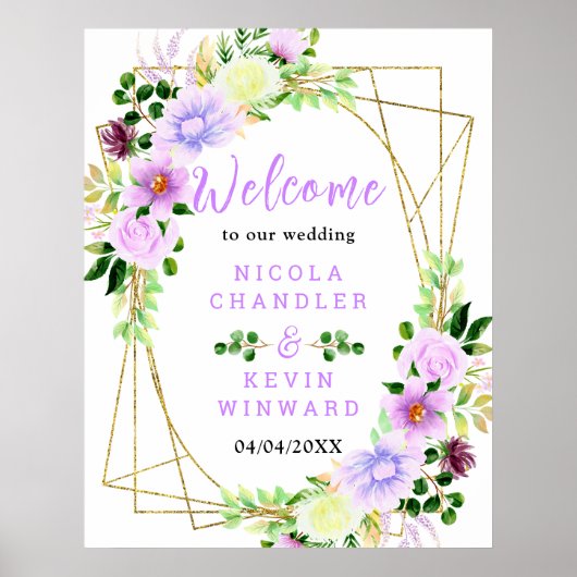 Frühlingslila Blumen mit Laub Begrüßungsschild Poster (Vorne)