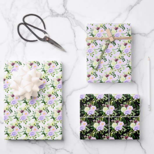 Frühlingslila Blumen mit Laub Geschenkpapier Set (Vorderseite)