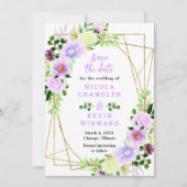 Frühlingslila Blumen mit Laub Save The Date (Vorderseite)