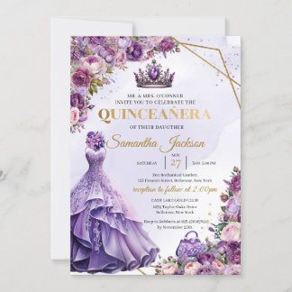 Frühlingslila Blumen Prinzessin Kleid Quinceanera Einladung