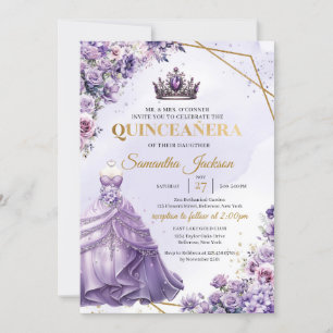 Frühlingslila Blumen Prinzessin Kleid Quinceañera Einladung