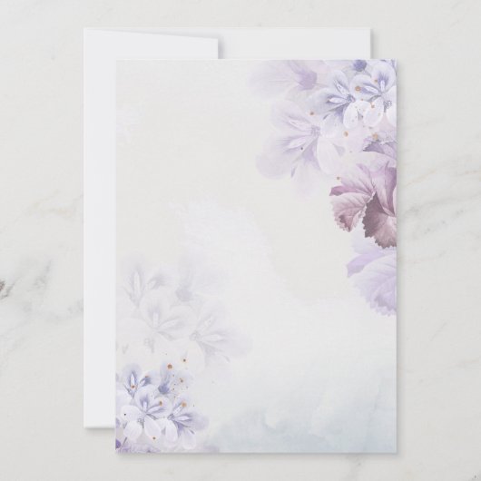 Frühlingslila Blumen staubblaubraune Babydusche Einladung (Rückseite)