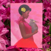 "Frühlingsmädin mit Kaninchen." Grußkarte Karte