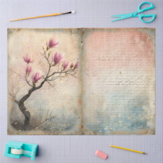 Frühlingsmagnolie in Blütenpracht in Aquarell Seidenpapier