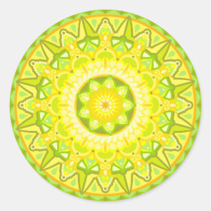 Frühlingsmandala Grün Gelb Floral Ästhetik Boho Runder Aufkleber