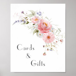 Frühlingsmäßige Wildblume Rosa weiße Hochzeitskart Poster