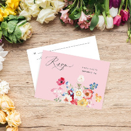 Frühlingsmehrfarben Florals w Mahlzeit UAWG - Rosa RSVP Karte