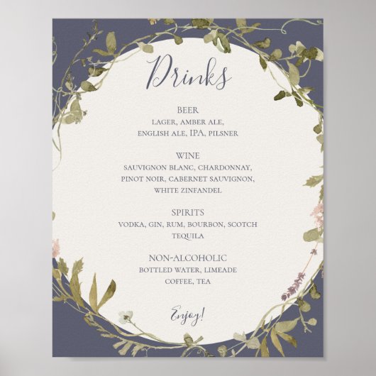 Frühlingsmenü der Wildblume Lila Hochzeitsgetränke Poster (Vorne)