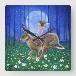 Frühlingsmond-Hase-Fee Quadratische Wanduhr
