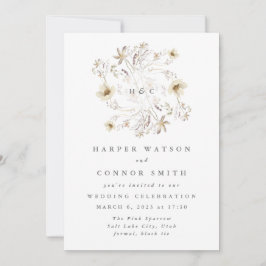 Frühlingsmonogramm Elegante Wildblume Floral Einladung