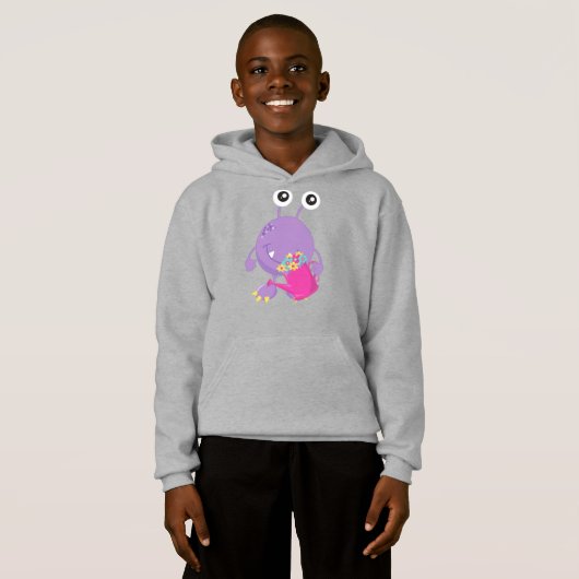 Frühlingsmonster, farbige Blume, Lila Monster Hoodie (Vorne ganz)