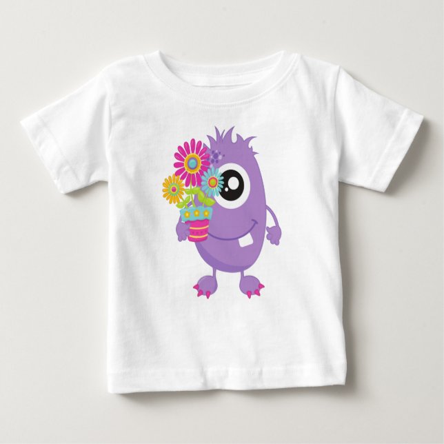 Frühlingsmonster, Lila Monster, farbenfrohe Blume Baby T-shirt (Vorderseite)