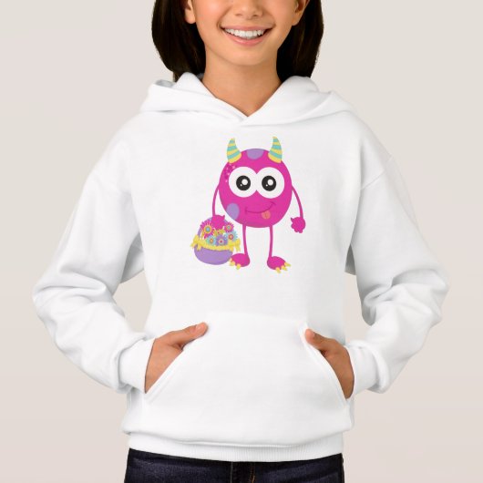 Frühlingsmonster, rosa Monster, Hörner, Blume Hoodie (Vorderseite)
