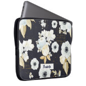 Frühlingsmuster Blau-Weiß-Muster Monogramm Laptopschutzhülle (Vorne Rechts)