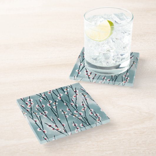 Frühlingsmuster Blossom Blumenmuster Glasuntersetzer (Schrägansicht)