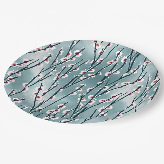 Frühlingsmuster Blossom Blumenmuster Pappteller (Schrägansicht)