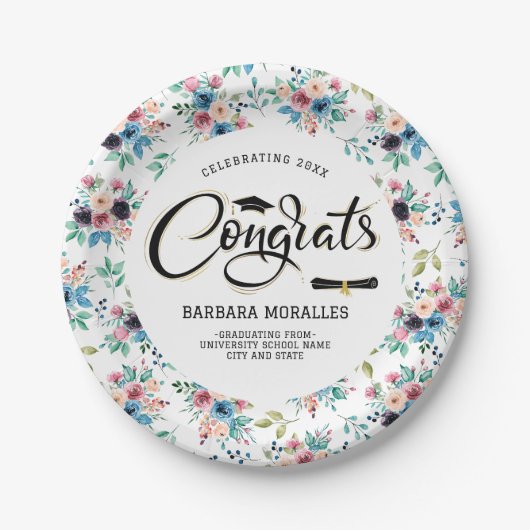 Frühlingsmuster Graduate typografie Pappteller (Vorderseite)