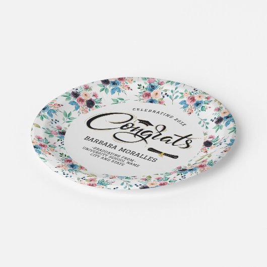 Frühlingsmuster Graduate typografie Pappteller (Schrägansicht)