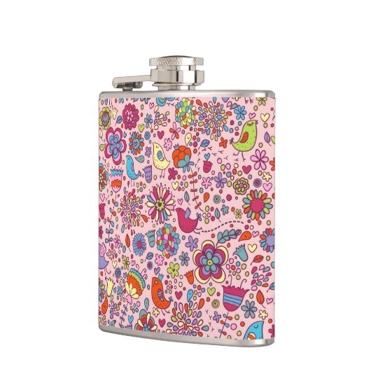 Frühlingsmuster mit bunten Blumen Flachmann (Links)