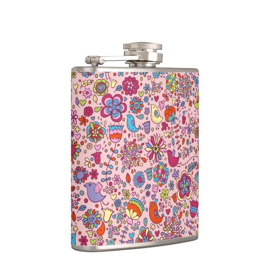 Frühlingsmuster mit bunten Blumen Flachmann (Rechts)