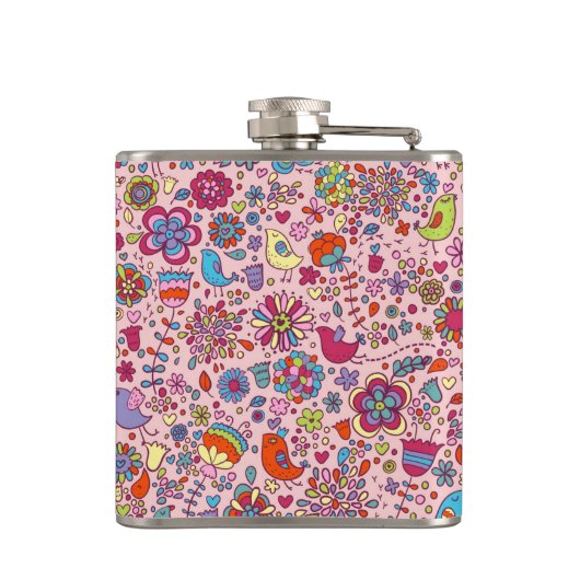 Frühlingsmuster mit bunten Blumen Flachmann (Rückseite)