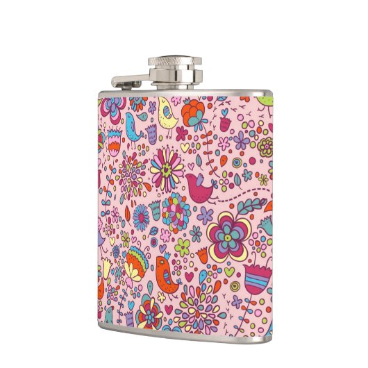 Frühlingsmuster mit bunten Blumen Flachmann (Links)