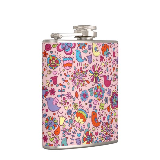 Frühlingsmuster mit bunten Blumen Flachmann (Rechts)