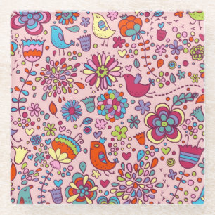 Frühlingsmuster mit bunten Blumen Glasuntersetzer