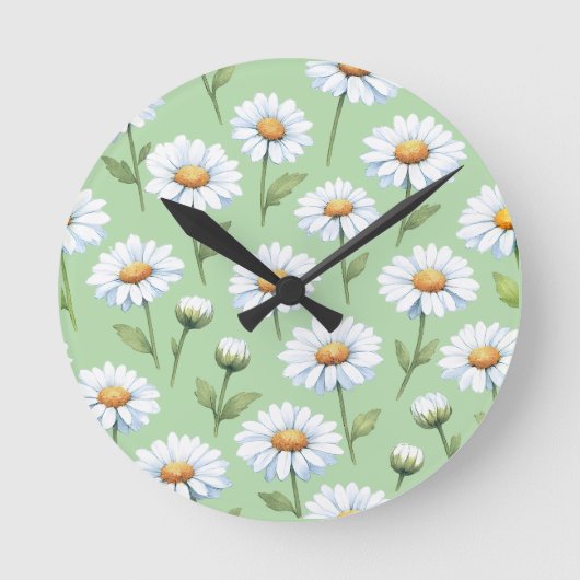 Frühlingsmuster mit Gänseblümchen Runde Wanduhr (Vorderseite)