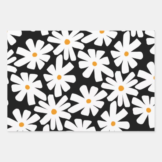 Frühlingsmuster schwarz florales Retromuster Geschenkpapier Set (Vorderseite 2)