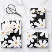 Frühlingsmuster schwarz florales Retromuster Geschenkpapier Set
